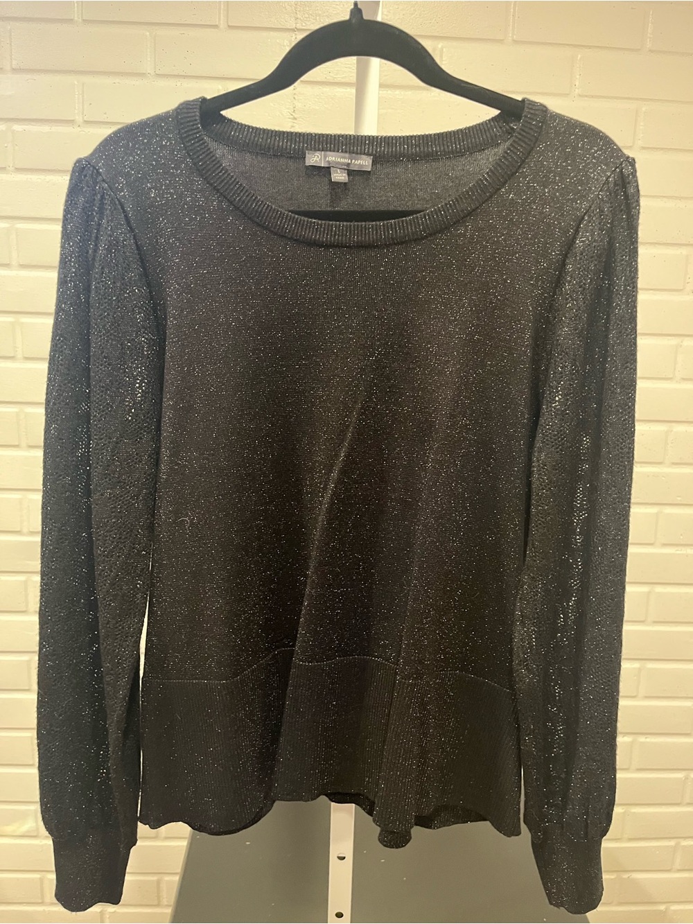 Adrianna Papell Black Metallic Sparkle Crewneck Sweater